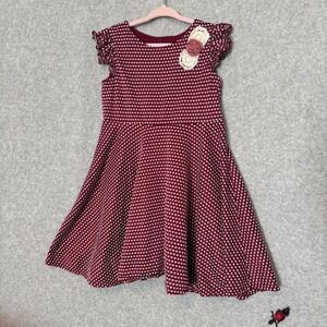 Pippa & Julie Girls 6X Ruffle Dress Burgundy Heart Knit Flower Boho Fit Flare